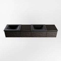 MONDIAZ BUKLA 200cm badmeubel met module 40 links kleur Dark Brown met 4 lades. Wastafel CLOUD dubbel 0 kraangaten kleur Urban.