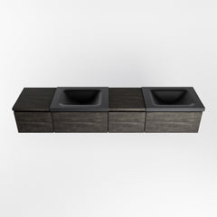 MONDIAZ BUKLA 200cm badmeubel met module 40 rechts kleur Dark Brown met 4 lades. Wastafel CLOUD dubbel 0 kraangaten kleur Urban.
