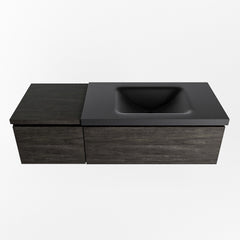 MONDIAZ BUKLA 120cm badmeubel met module 40 kleur Dark Brown met 2 lades. Wastafel CLOUD rechts 0 kraangaten kleur Urban.