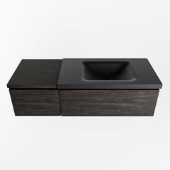 MONDIAZ BUKLA 120cm badmeubel met module 40 kleur Dark Brown met 2 lades. Wastafel CLOUD rechts 1 kraangat kleur Urban.