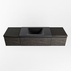 MONDIAZ BUKLA 160cm badmeubel met module 40 kleur Dark Brown met 3 lades. Wastafel CLOUD midden 0 kraangaten kleur Urban.