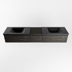 MONDIAZ BUKLA 200cm badmeubel met module 40 kleur Dark Brown met 3 lades. Wastafel CLOUD dubbel 0 kraangaten kleur Urban.
