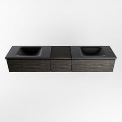 MONDIAZ BUKLA 200cm badmeubel met module 40 kleur Dark Brown met 3 lades. Wastafel CLOUD dubbel 2 kraangaten kleur Urban.