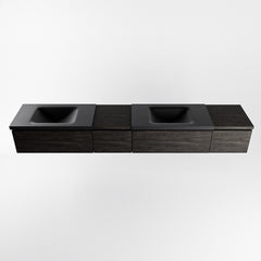 MONDIAZ BUKLA 240cm badmeubel met module 40 links kleur Dark Brown met 4 lades. Wastafel CLOUD dubbel 0 kraangaten kleur Urban.