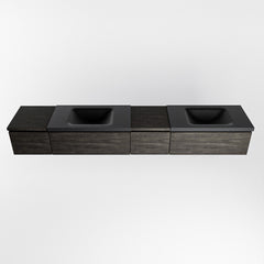 MONDIAZ BUKLA 240cm badmeubel met module 40 rechts kleur Dark Brown met 4 lades. Wastafel CLOUD dubbel 2 kraangaten kleur Urban.