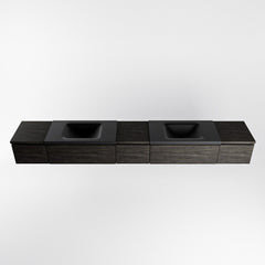 MONDIAZ BUKLA 280cm badmeubel met module 40 kleur Dark Brown met 5 lades. Wastafel CLOUD dubbel 2 kraangaten kleur Urban.