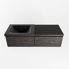 MONDIAZ BUKLA 120cm badmeubel met module 60 kleur Dark Brown met 2 lades. Wastafel CLOUD links 0 kraangaten kleur Urban.