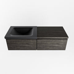 MONDIAZ BUKLA 120cm badmeubel met module 60 kleur Dark Brown met 2 lades. Wastafel CLOUD links 1 kraangat kleur Urban.