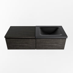 MONDIAZ BUKLA 120cm badmeubel met module 60 kleur Dark Brown met 2 lades. Wastafel CLOUD rechts 0 kraangaten kleur Urban.