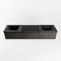 MONDIAZ BUKLA 180cm badmeubel met module 60 kleur Dark Brown met 3 lades. Wastafel CLOUD dubbel 0 kraangaten kleur Urban.