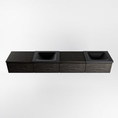 MONDIAZ BUKLA 240cm badmeubel met module 60 links kleur Dark Brown met 4 lades. Wastafel CLOUD dubbel 0 kraangaten kleur Urban.