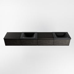MONDIAZ BUKLA 240cm badmeubel met module 60 links kleur Dark Brown met 4 lades. Wastafel CLOUD dubbel 2 kraangaten kleur Urban.