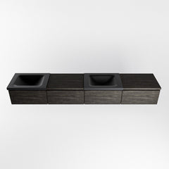 MONDIAZ BUKLA 240cm badmeubel met module 60 rechts kleur Dark Brown met 4 lades. Wastafel CLOUD dubbel 0 kraangaten kleur Urban.