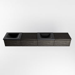 MONDIAZ BUKLA 240cm badmeubel met module 60 rechts kleur Dark Brown met 4 lades. Wastafel CLOUD dubbel 2 kraangaten kleur Urban.