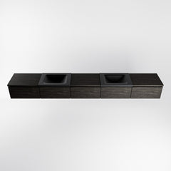 MONDIAZ BUKLA 300cm badmeubel met module 60 kleur Dark Brown met 5 lades. Wastafel CLOUD dubbel 0 kraangaten kleur Urban.