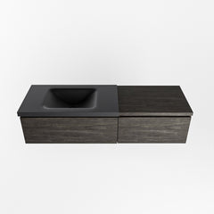 MONDIAZ BUKLA 140cm badmeubel met module 60 kleur Dark Brown met 2 lades. Wastafel CLOUD links 0 kraangaten kleur Urban.