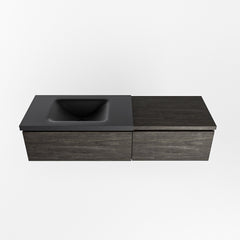 MONDIAZ BUKLA 140cm badmeubel met module 60 kleur Dark Brown met 2 lades. Wastafel CLOUD links 1 kraangat kleur Urban.
