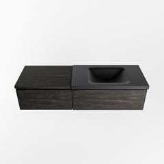 MONDIAZ BUKLA 140cm badmeubel met module 60 kleur Dark Brown met 2 lades. Wastafel CLOUD rechts 1 kraangat kleur Urban.