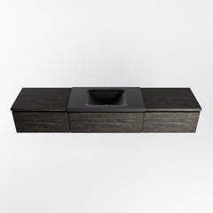 MONDIAZ BUKLA 200cm badmeubel met module 60 kleur Dark Brown met 3 lades. Wastafel CLOUD midden 0 kraangaten kleur Urban.