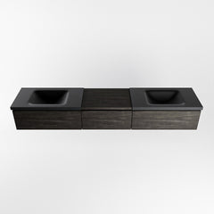 MONDIAZ BUKLA 220cm badmeubel met module 60 kleur Dark Brown met 3 lades. Wastafel CLOUD dubbel 0 kraangaten kleur Urban.