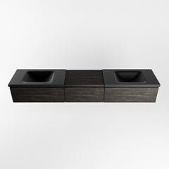 MONDIAZ BUKLA 220cm badmeubel met module 60 kleur Dark Brown met 3 lades. Wastafel CLOUD dubbel 2 kraangaten kleur Urban.
