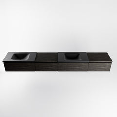 MONDIAZ BUKLA 280cm badmeubel met module 60 links kleur Dark Brown met 4 lades. Wastafel CLOUD dubbel 0 kraangaten kleur Urban.