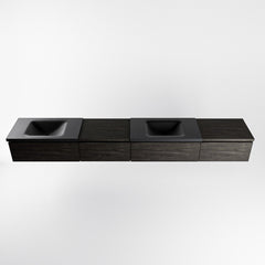 MONDIAZ BUKLA 280cm badmeubel met module 60 links kleur Dark Brown met 4 lades. Wastafel CLOUD dubbel 2 kraangaten kleur Urban.