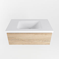 MONDIAZ BUKLA 80cm badmeubel modulair kleur Washed Oak met 1 lade. Wastafel CLOUD midden 0 kraangaten kleur Talc.