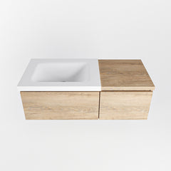 MONDIAZ BUKLA 100cm badmeubel met module 40 kleur Washed Oak met 2 lades. Wastafel CLOUD links 0 kraangaten kleur Talc.