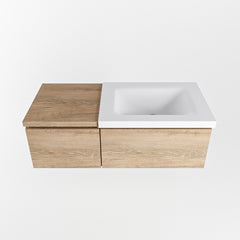 MONDIAZ BUKLA 100cm badmeubel met module 40 kleur Washed Oak met 2 lades. Wastafel CLOUD rechts 0 kraangaten kleur Talc.
