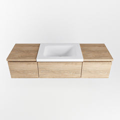 MONDIAZ BUKLA 140cm badmeubel met module 40 kleur Washed Oak met 3 lades. Wastafel CLOUD midden 0 kraangaten kleur Talc.
