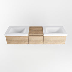 MONDIAZ BUKLA 160cm badmeubel met module 40 kleur Washed Oak met 3 lades. Wastafel CLOUD dubbel 0 kraangaten kleur Talc.