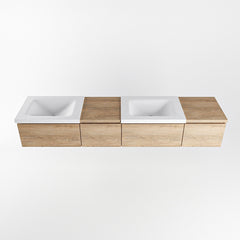 MONDIAZ BUKLA 200cm badmeubel met module 40 links kleur Washed Oak met 4 lades. Wastafel CLOUD dubbel 0 kraangaten kleur Talc.