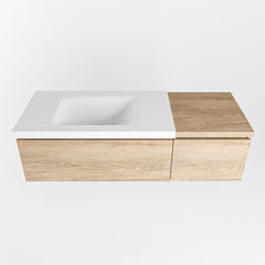 MONDIAZ BUKLA 120cm badmeubel met module 40 kleur Washed Oak met 2 lades. Wastafel CLOUD links 0 kraangaten kleur Talc.