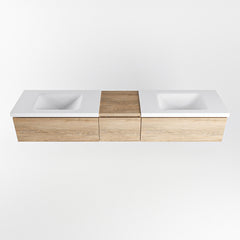 MONDIAZ BUKLA 200cm badmeubel met module 40 kleur Washed Oak met 3 lades. Wastafel CLOUD dubbel 2 kraangaten kleur Talc.