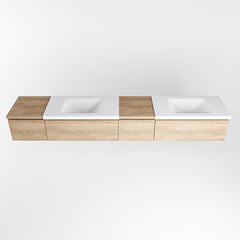 MONDIAZ BUKLA 240cm badmeubel met module 40 rechts kleur Washed Oak met 4 lades. Wastafel CLOUD dubbel 0 kraangaten kleur Talc.