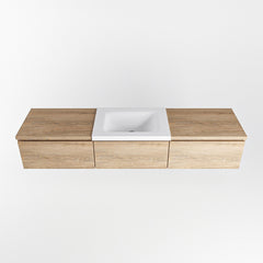 MONDIAZ BUKLA 180cm badmeubel met module 60 kleur Washed Oak met 3 lades. Wastafel CLOUD midden 0 kraangaten kleur Talc.
