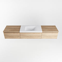 MONDIAZ BUKLA 200cm badmeubel met module 60 kleur Washed Oak met 3 lades. Wastafel CLOUD midden 1 kraangat kleur Talc.