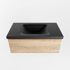 MONDIAZ BUKLA 80cm badmeubel modulair kleur Washed Oak met 1 lade. Wastafel CLOUD midden 0 kraangaten kleur Urban.