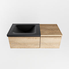 MONDIAZ BUKLA 100cm badmeubel met module 40 kleur Washed Oak met 2 lades. Wastafel CLOUD links 1 kraangat kleur Urban.