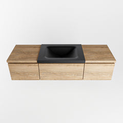 MONDIAZ BUKLA 140cm badmeubel met module 40 kleur Washed Oak met 3 lades. Wastafel CLOUD midden 0 kraangaten kleur Urban.