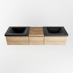 MONDIAZ BUKLA 160cm badmeubel met module 40 kleur Washed Oak met 3 lades. Wastafel CLOUD dubbel 0 kraangaten kleur Urban.