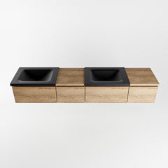MONDIAZ BUKLA 200cm badmeubel met module 40 links kleur Washed Oak met 4 lades. Wastafel CLOUD dubbel 0 kraangaten kleur Urban.