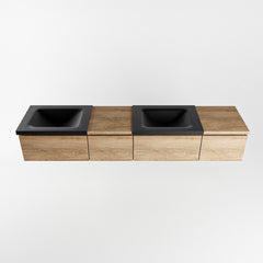 MONDIAZ BUKLA 200cm badmeubel met module 40 links kleur Washed Oak met 4 lades. Wastafel CLOUD dubbel 2 kraangaten kleur Urban.