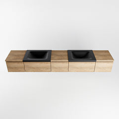 MONDIAZ BUKLA 240cm badmeubel met module 40 kleur Washed Oak met 5 lades. Wastafel CLOUD dubbel 0 kraangaten kleur Urban.