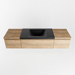 MONDIAZ BUKLA 160cm badmeubel met module 40 kleur Washed Oak met 3 lades. Wastafel CLOUD midden 0 kraangaten kleur Urban.