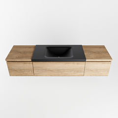 MONDIAZ BUKLA 160cm badmeubel met module 40 kleur Washed Oak met 3 lades. Wastafel CLOUD midden 1 kraangat kleur Urban.