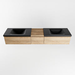 MONDIAZ BUKLA 200cm badmeubel met module 40 kleur Washed Oak met 3 lades. Wastafel CLOUD dubbel 0 kraangaten kleur Urban.