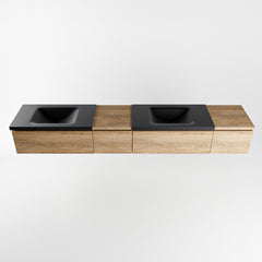 MONDIAZ BUKLA 240cm badmeubel met module 40 links kleur Washed Oak met 4 lades. Wastafel CLOUD dubbel 0 kraangaten kleur Urban.