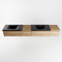 MONDIAZ BUKLA 240cm badmeubel met module 40 links kleur Washed Oak met 4 lades. Wastafel CLOUD dubbel 2 kraangaten kleur Urban.